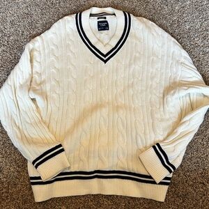 Abercrombie & Fitch White V-Neck Sweater with Black Trim